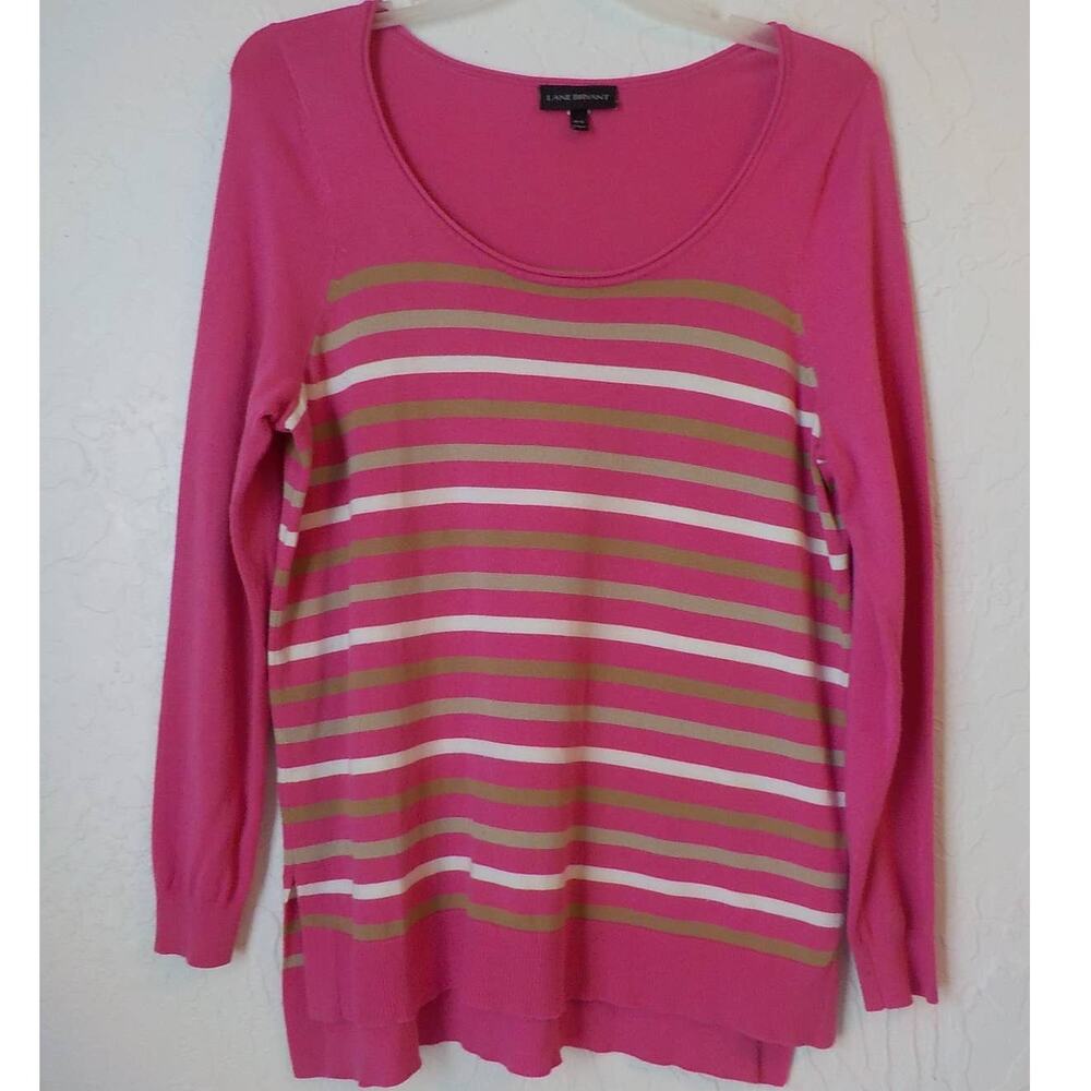 Lane Bryant Striped Pink Sweater Knit Top Women size 14 / 16 Split Hem Casual